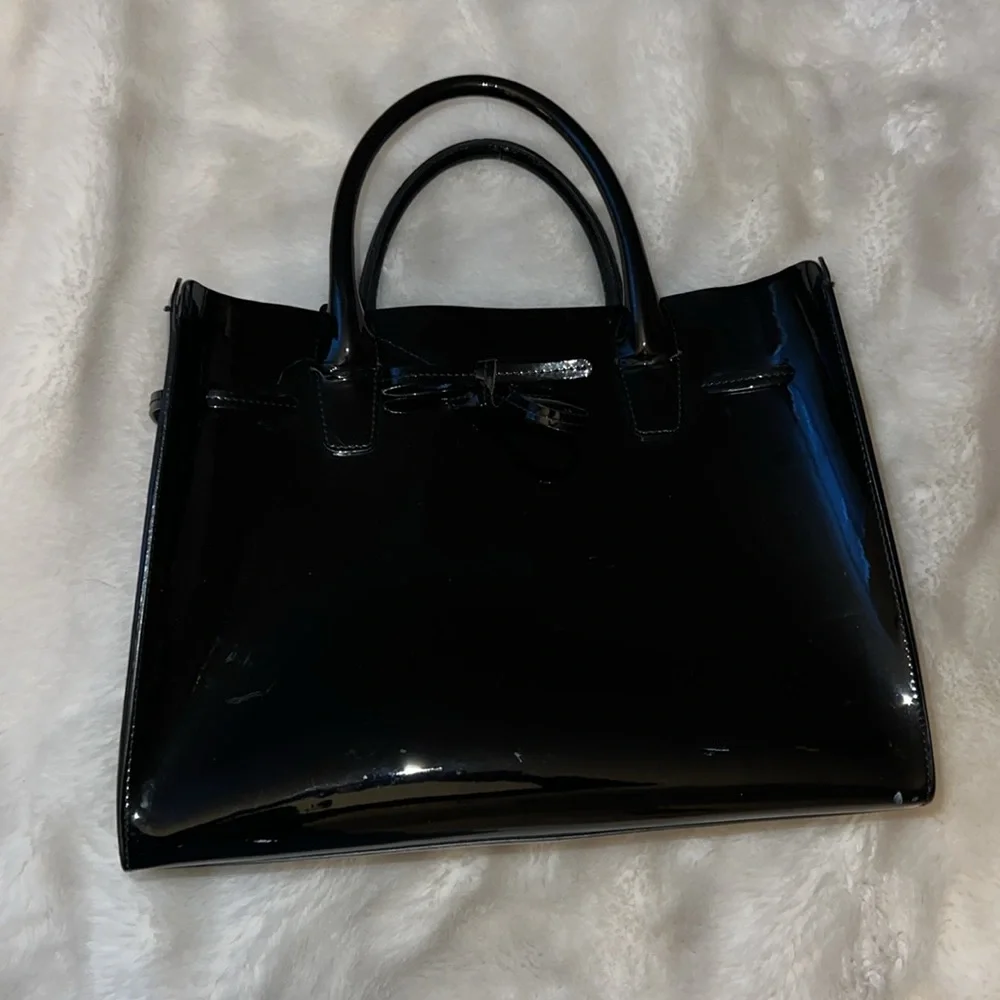 Mansur Gavriel Elegant Black Patent Sun Handbag